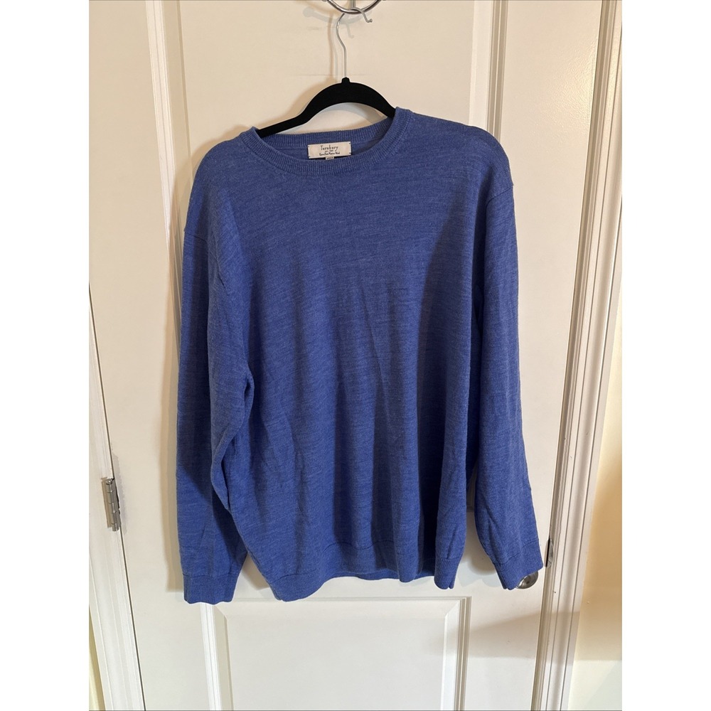 Turnbury Men's Crew Neck Blue Extra Fine Merino Wool Sweater Sz XL